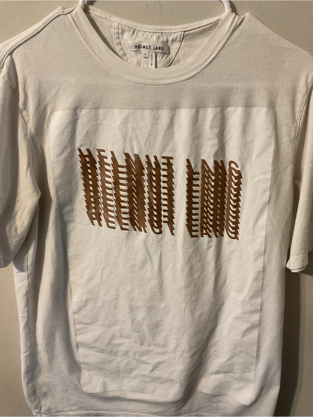 Helmut Lang White Tee with Brown Distorted Graphic